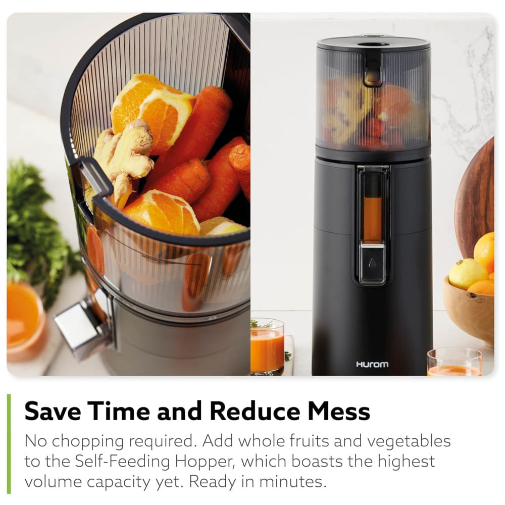 Miniatura Espremedor de Frutas Hurom H400 Easy Clean, Azul Duo, Potente e Silencioso, Livre de BPA, Montagem sem Esforço, Ideal para Frutas Inteiras.