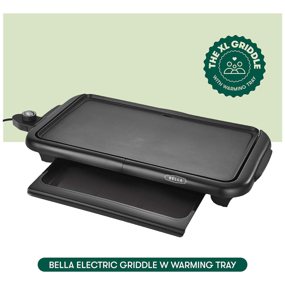 Churrasqueira Elétrica Bella com Bandeja Aquecedora, Grill Sem Fumaça, Antiaderente, Controle de Temperatura, Cabos Isolados, 25 x 45 cm