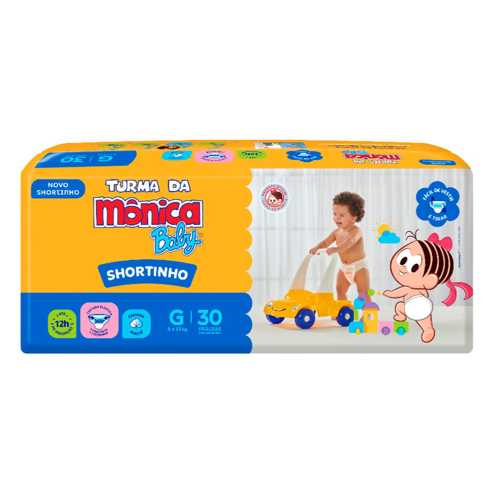 Miniatura Fralda Shortinho Turma da Mônica Baby Tamanho G com 30 Fraldas Descartáveis