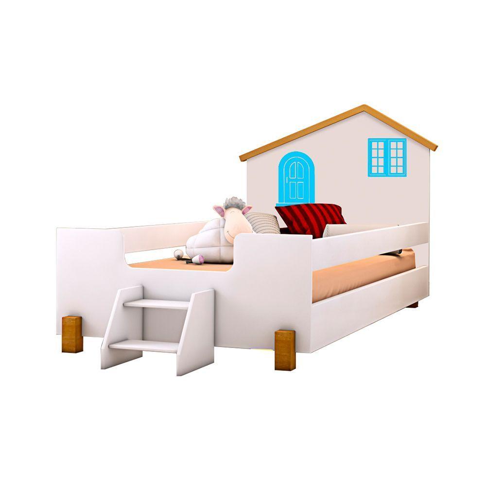 Miniatura Cama Montessoriana Infantil Azul Branco E Amêndoa Branco