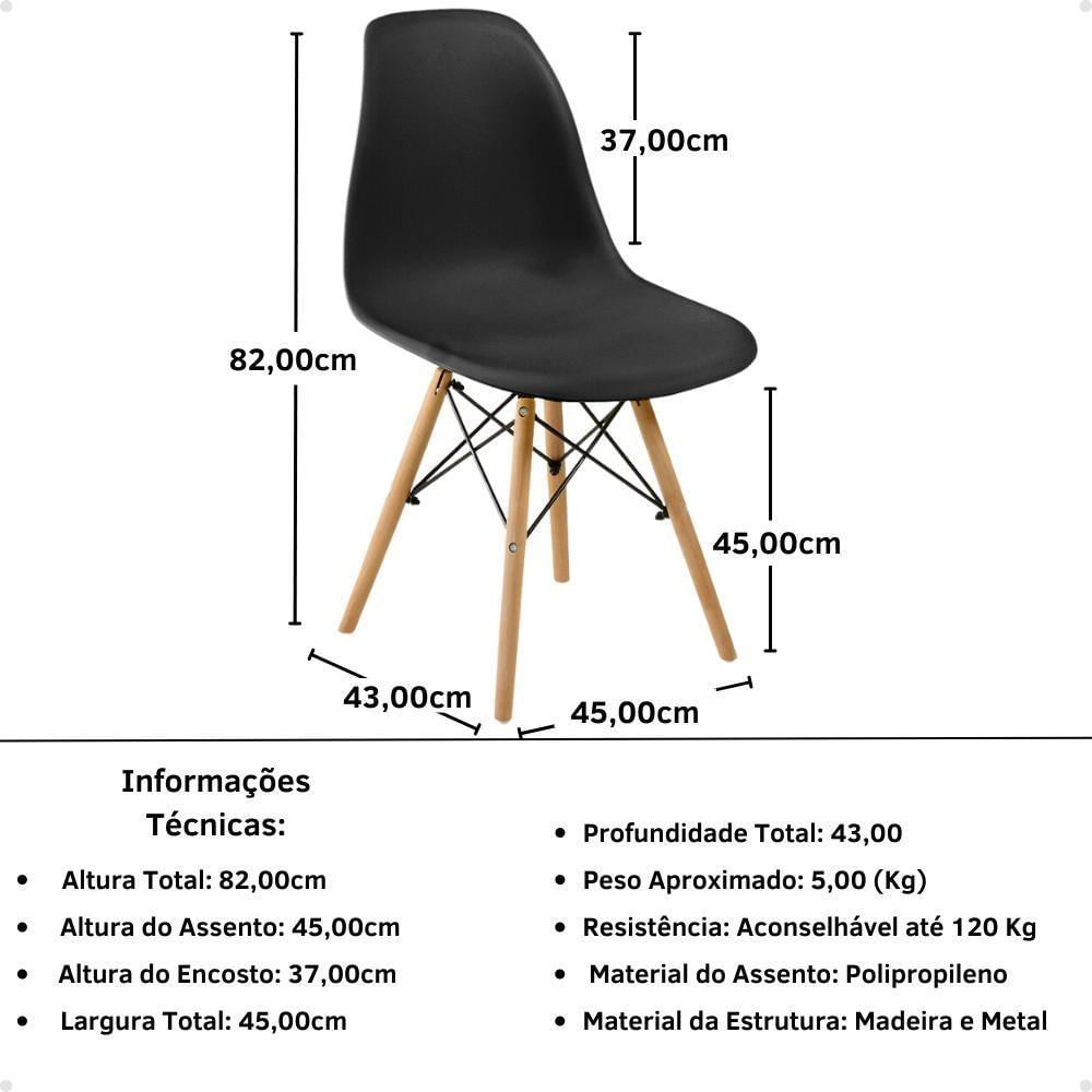 Miniatura Conjunto Mesa De Jantar Redonda Marci Premium Branca 100cm Com 4 Cadeiras Eames Eiffel - Preto