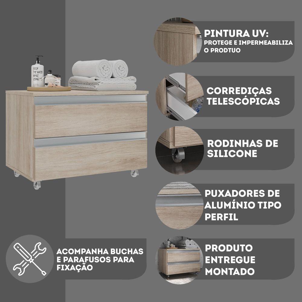 Miniatura Gabinete Banheiro Rodinhas Joia 60cm 02 Gavetas Madeirado Inteiro