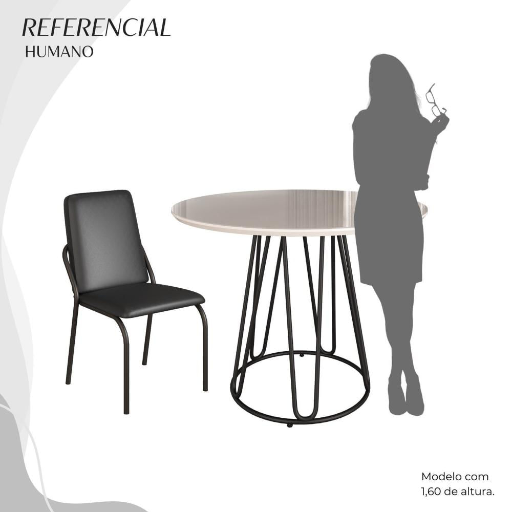 Miniatura Conjunto Sala de Jantar Mesa Redonda 100cm Base Omega Tampo MDF Laca com Vidro Malibu Preto