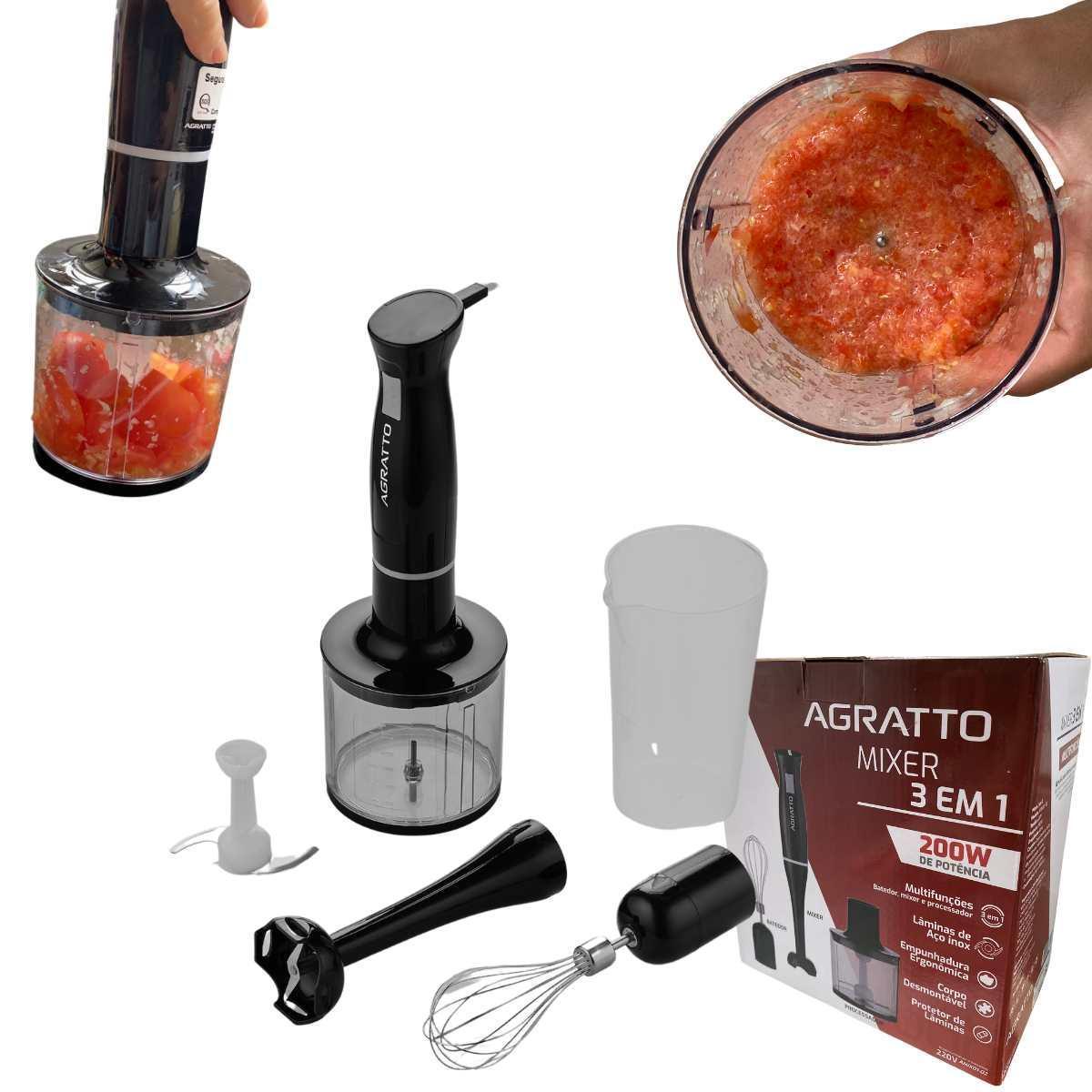 Miniatura Kit Mixer 3 Em 1 Processador Batedor Liquidificador Portátil