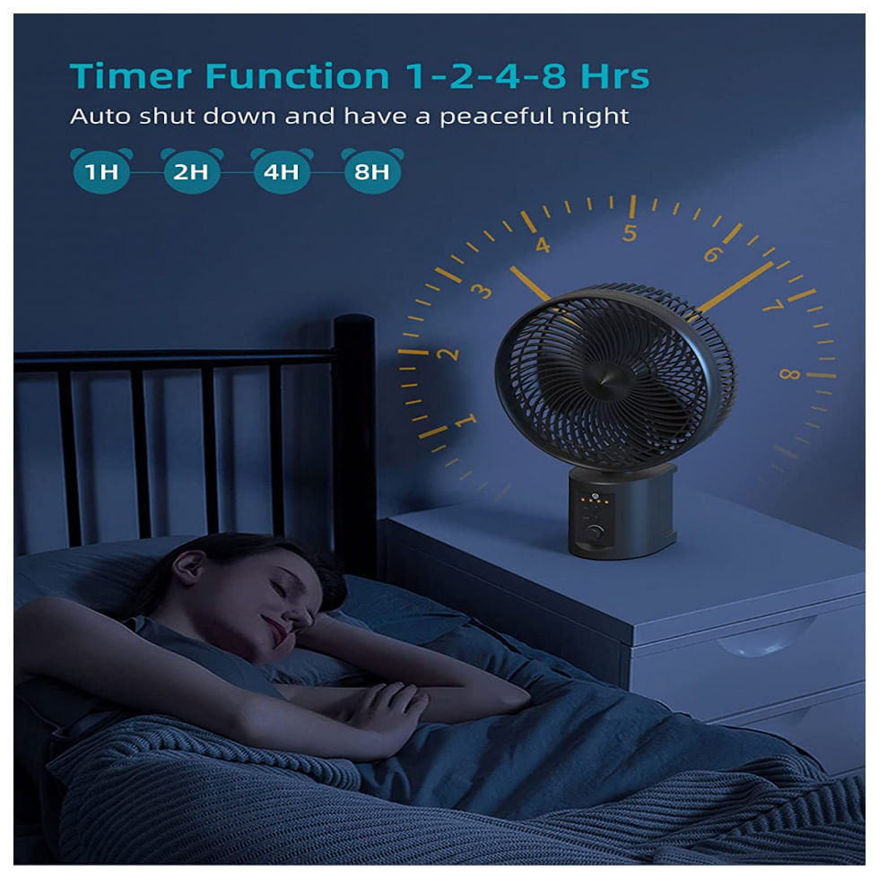 Miniatura Ventilador de Mesa Portátil Zoolb com Altura Ajustável, Controle Remoto e Bateria Recarregável, Preto