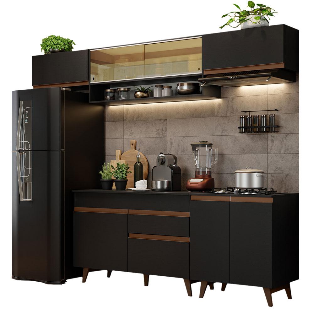 Miniatura Armário de Cozinha Completa 260cm Preto Reims Madesa 11 Preto
