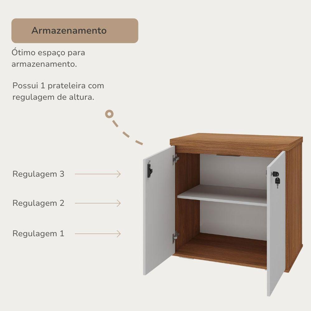 Miniatura Balcão Para Escritório 2 Portas Com Chave Pequeno Freijó/branco