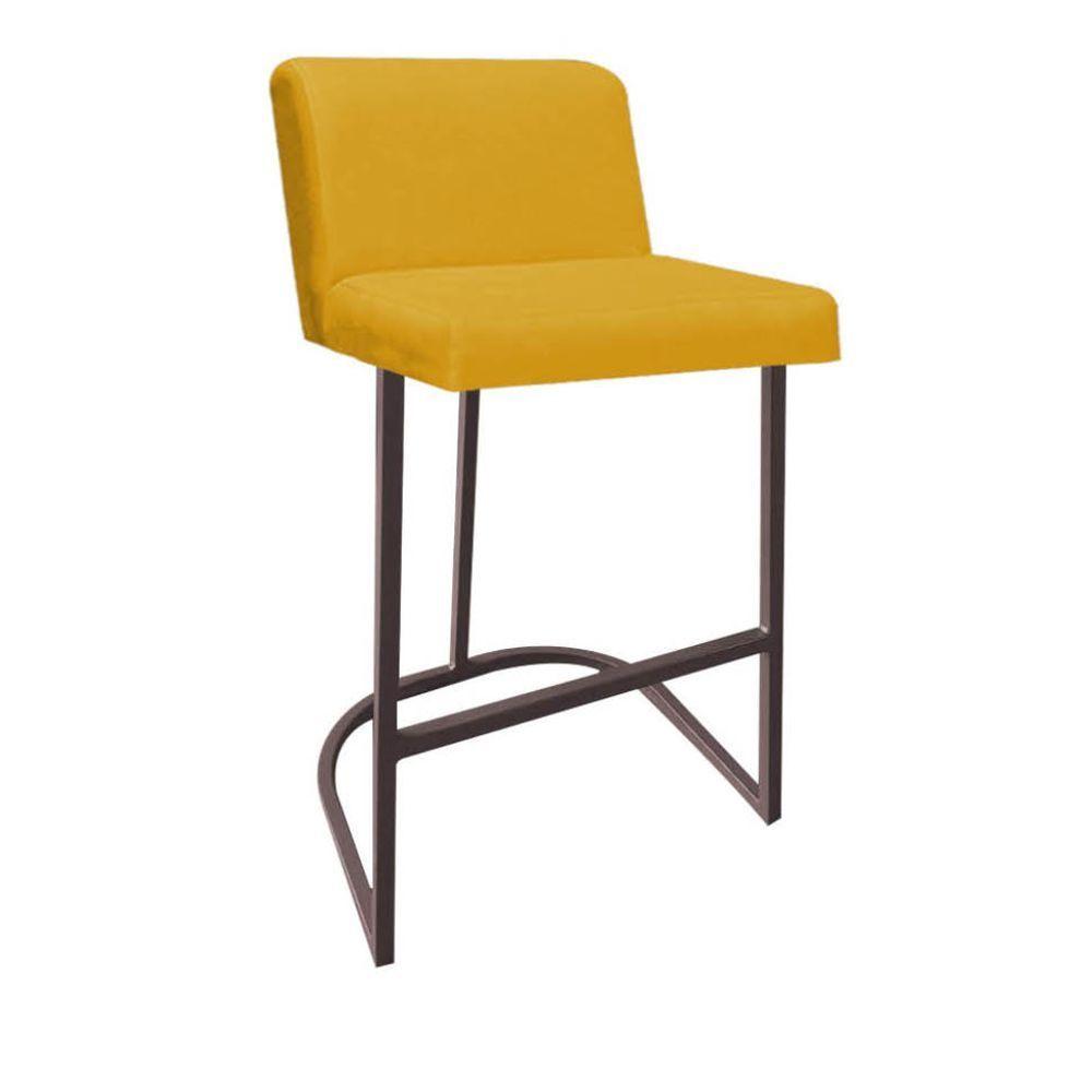 Miniatura Banqueta Com Encosto Noah Luxo Confort Bistrô Cozinha Ferro Marrom Corino Amarelo - Ahazzo Móveis