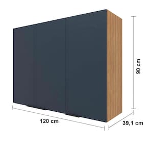 Miniatura Armário Aéreo Bartira Cristal com 3 Portas, 3 Prateleiras e 120cm de largura - Lâmina Mel/Azul Royal