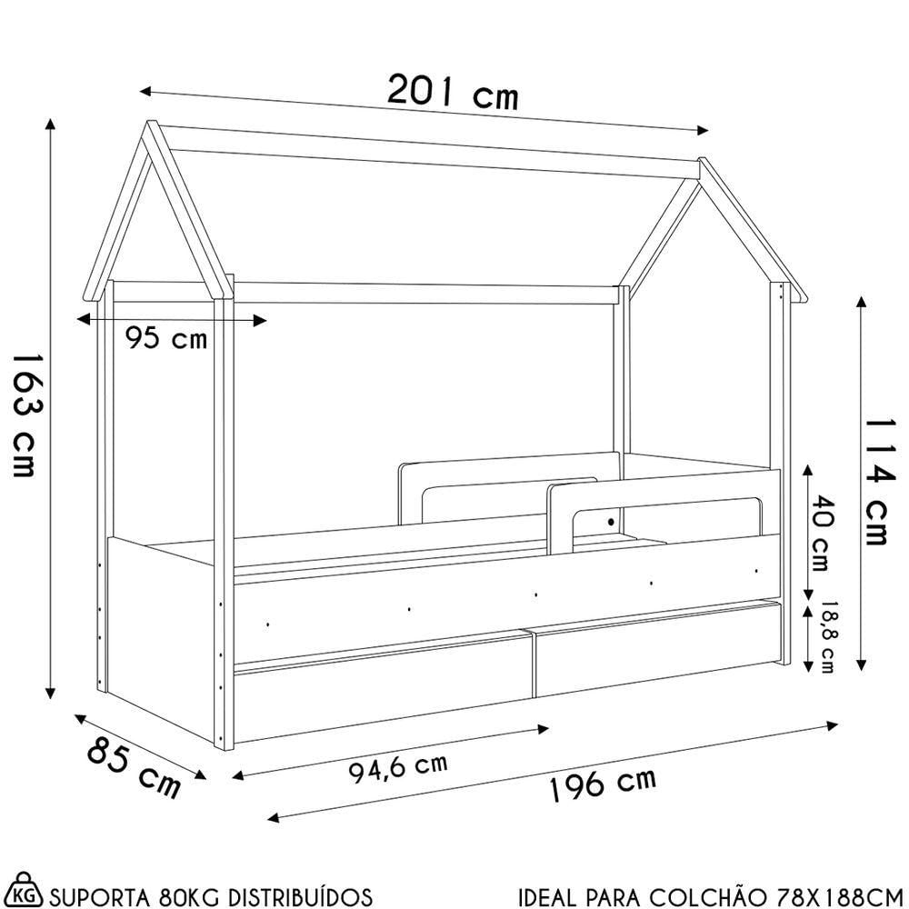 Miniatura Cama Infantil Casinha Com 2 Gavetas Infix C06 Branco/aveiro - Mpozenato