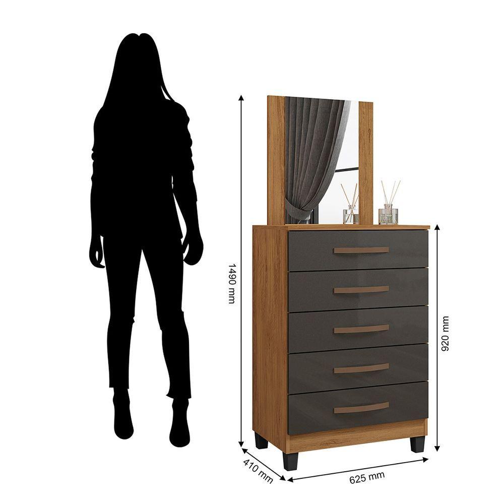 Miniatura Cômoda Grécia 5 Gavetas Com Espelho L01 - Doce Sonho Móveis Freijó/Grafite