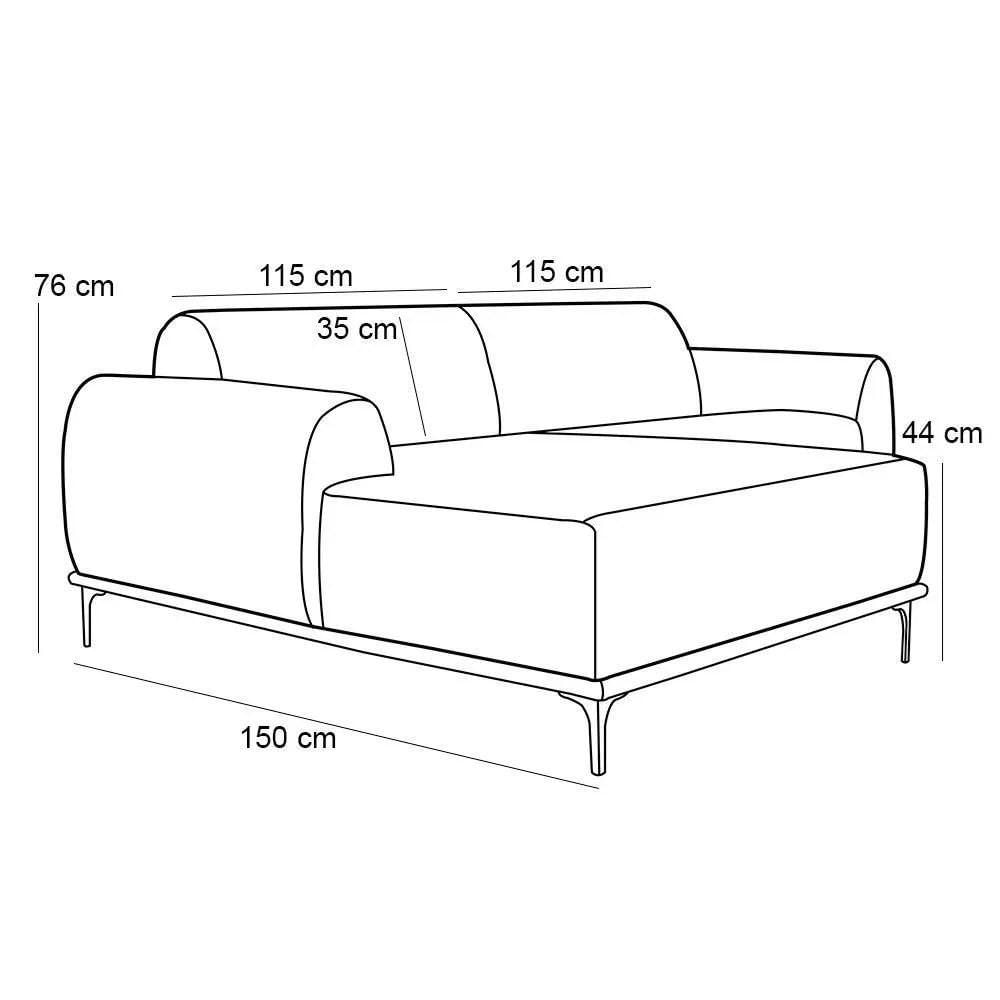 Miniatura Sofá 230cm 4 Lugares Com Chaise Esquerdo Pés Gold Molino C-304 Veludo Azul Marinho - Domi