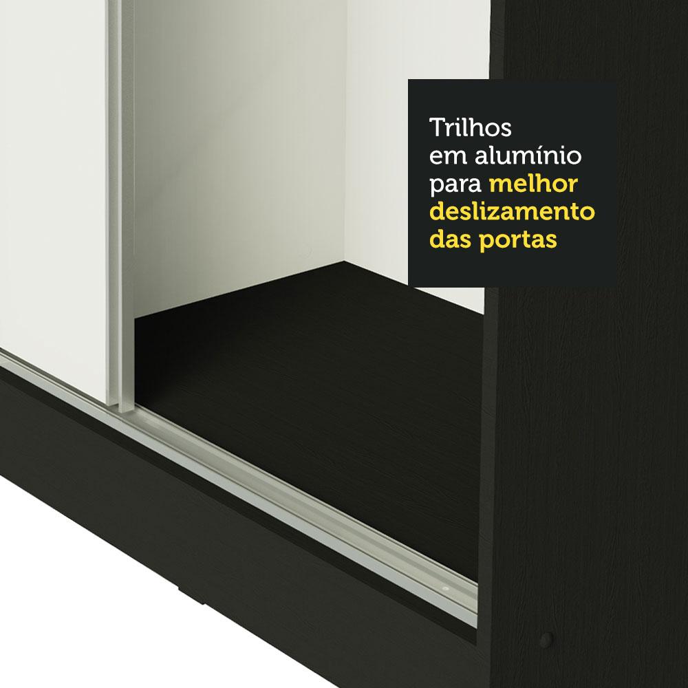 Guarda Roupa Casal 100% MDF Madesa Zurique 3 Portas de Correr com Espelho - Preto/Branco Preto/Branco