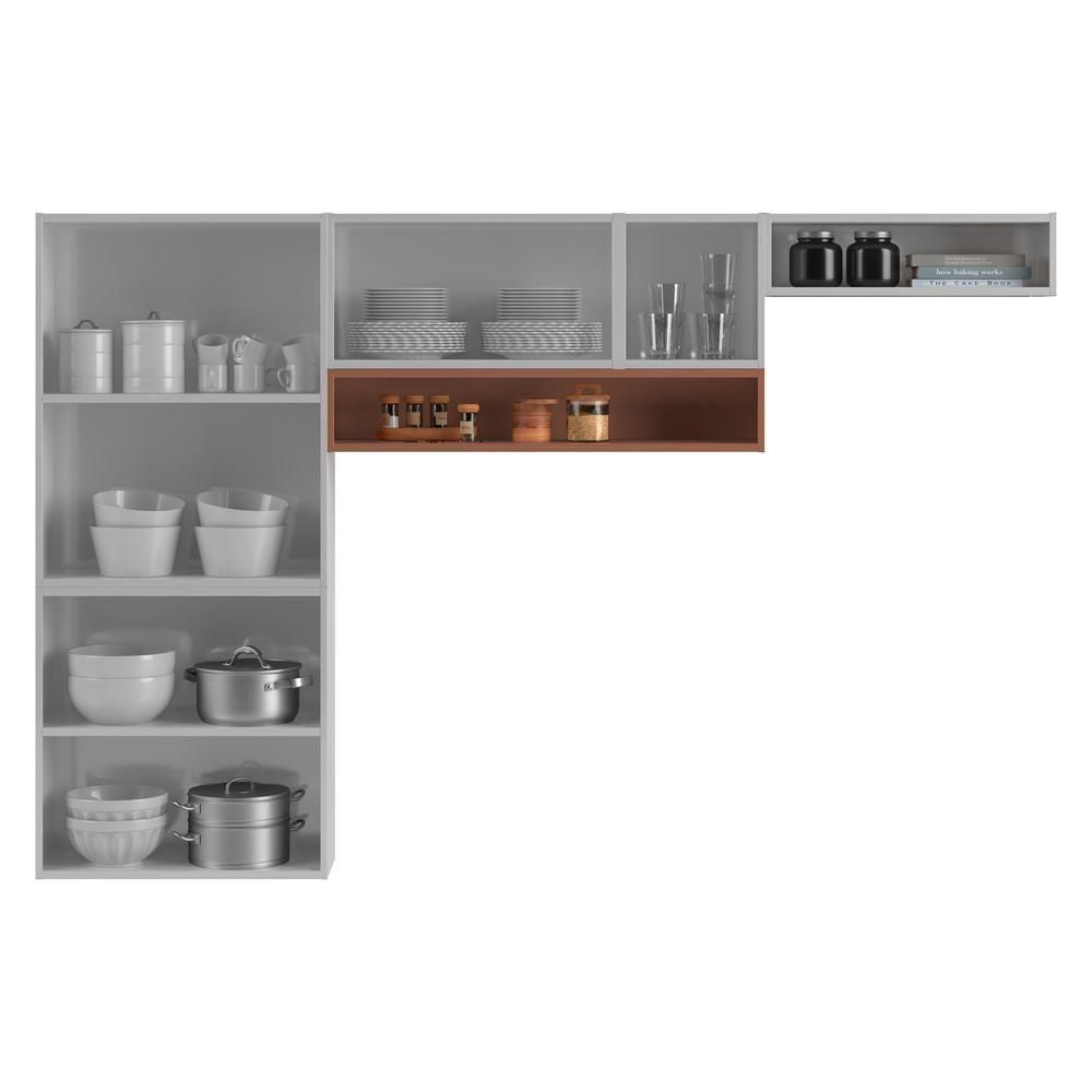 Miniatura Cozinha De Aço Compacta Com Nicho Aéreo 3 Peças Branco rosé