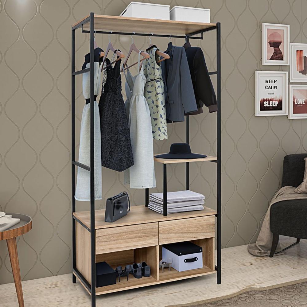 Miniatura Guarda Roupa Closet 2 Gavetas 2 Nichos Madri Ciplafe Carvalho Montreal