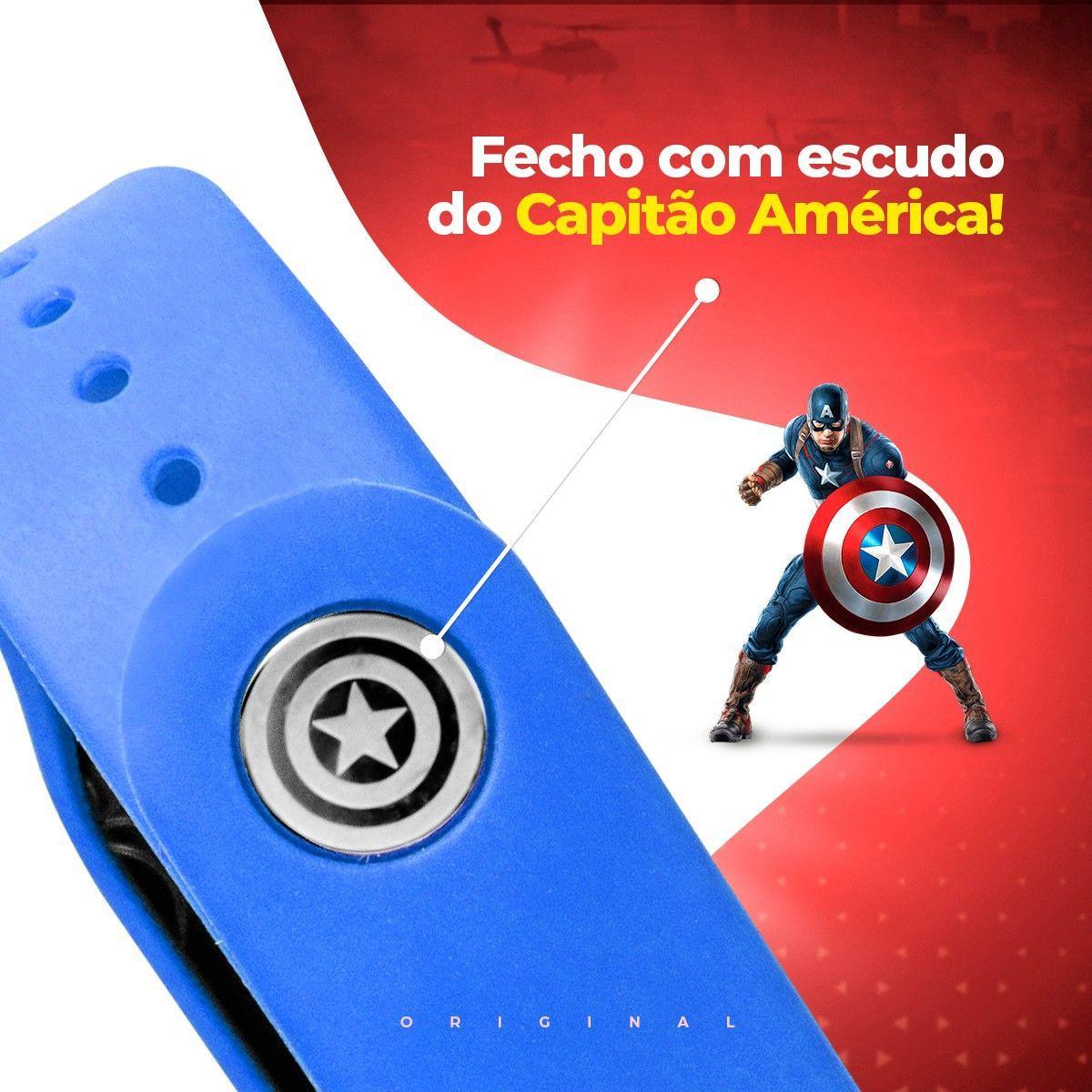 Miniatura Relogio Digital Prova Dagua Infantil + Copo Capitao America