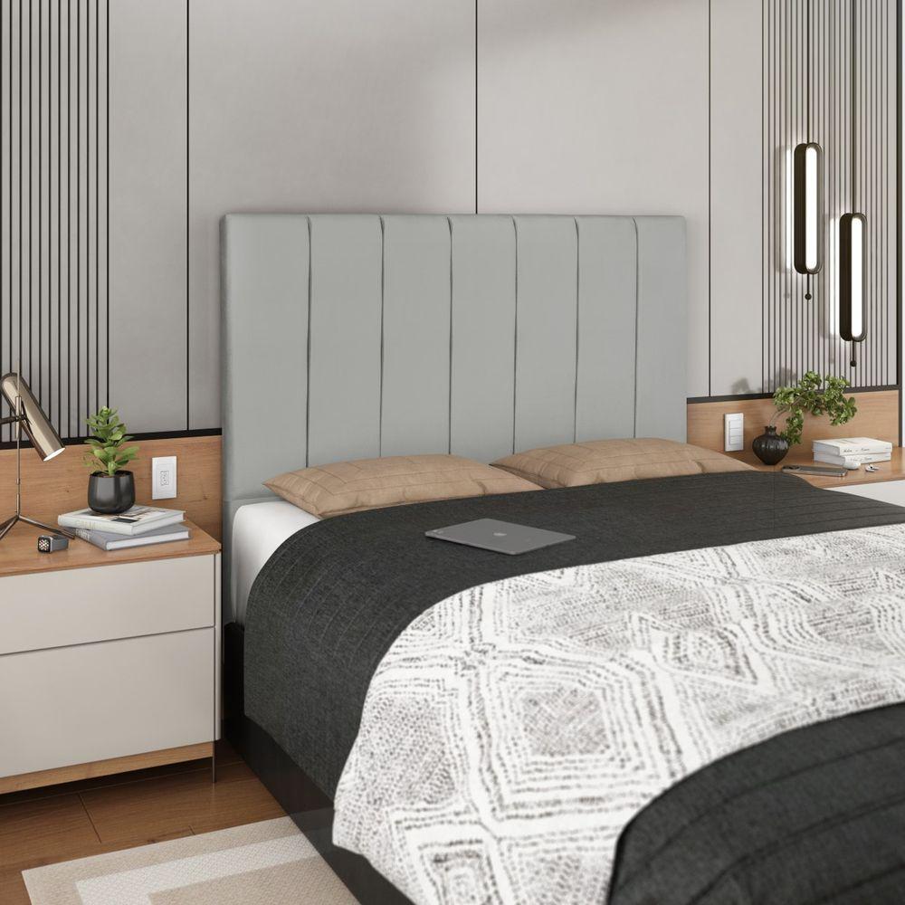 Miniatura Cabeceira Estofada Carla Box Casal 140cm Veludo Cor:cinza Claro