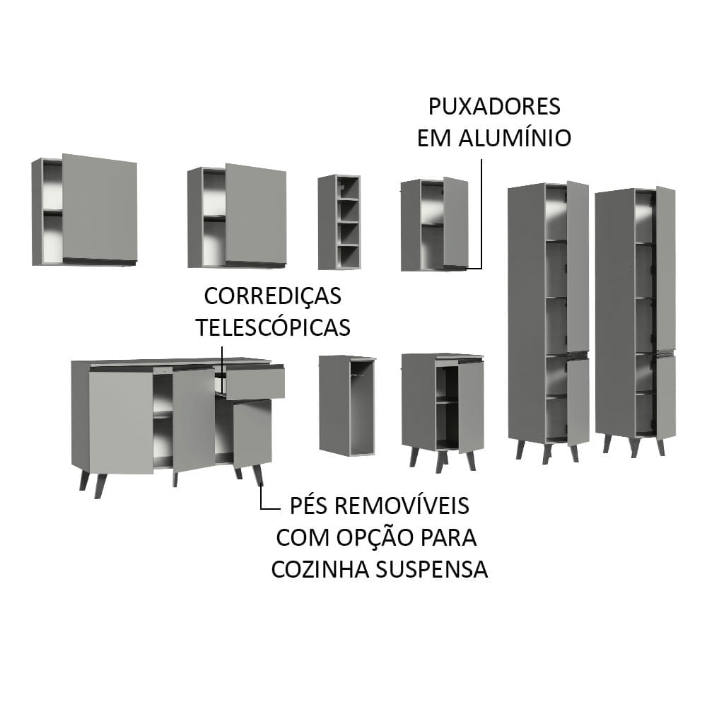 Miniatura Armário de Cozinha Completa 260cm Cinza Nice Madesa 05 Cor:Cinza