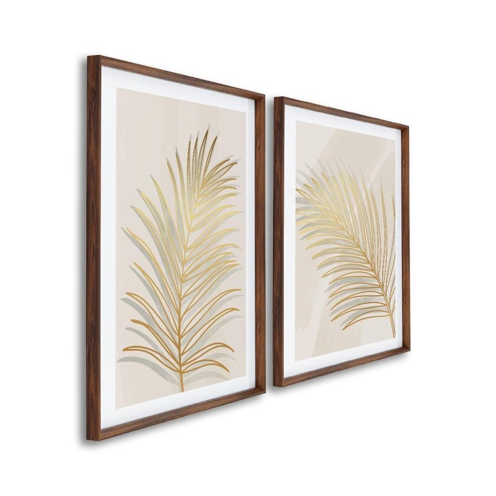 Miniatura Quadro Decorativo Modelo Folha Dourada com 2 Telas para Sala, Quarto, Escritório 60cm X 90cm Branco