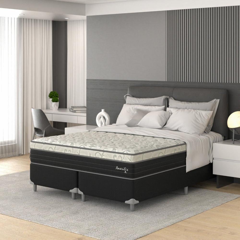 Cama Box Queen D33 1,58x1,98x53cm Amarílis Montreal Branco/Preto