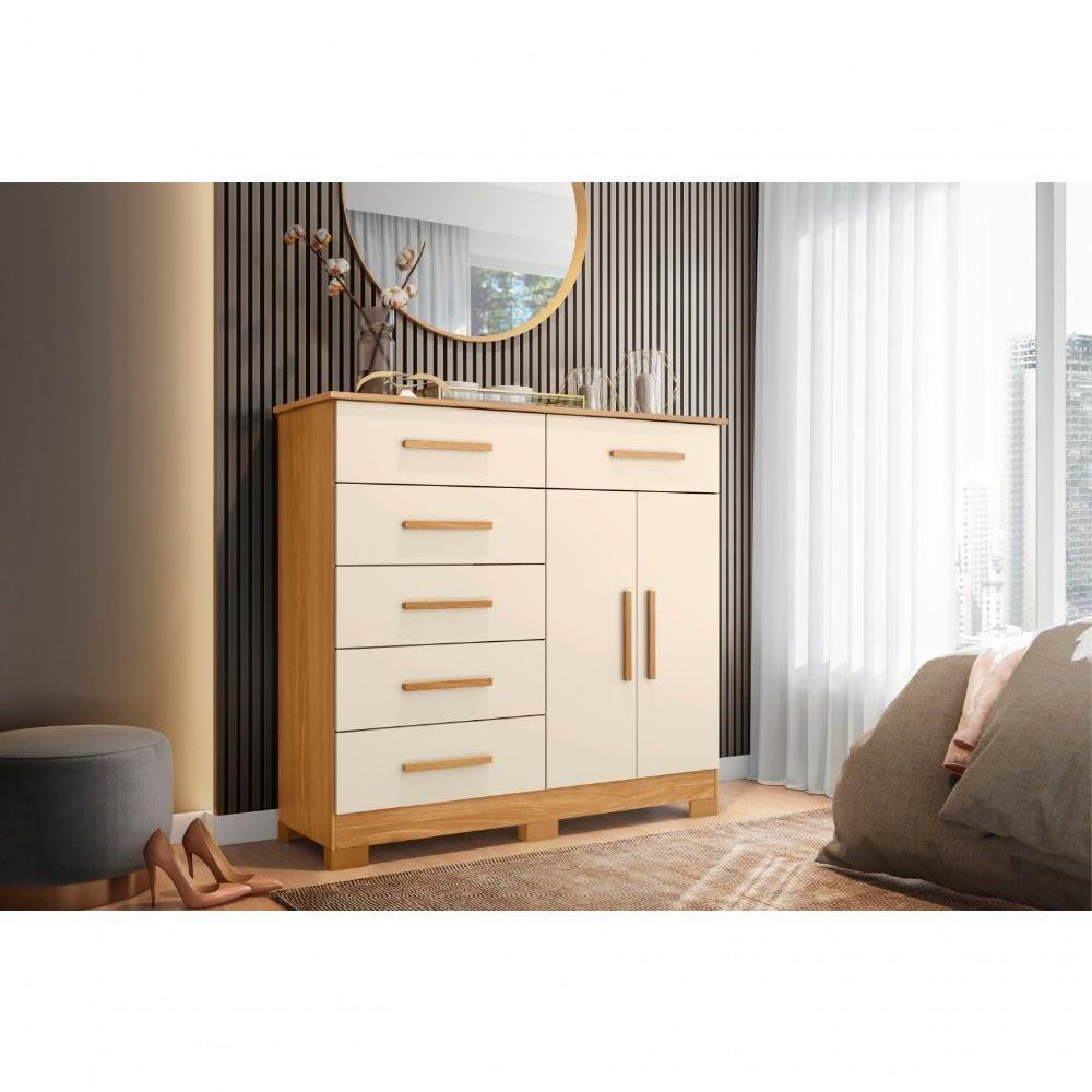 Conjunto Guarda Roupa E Cômoda Pucon Carvalho Grife Off White