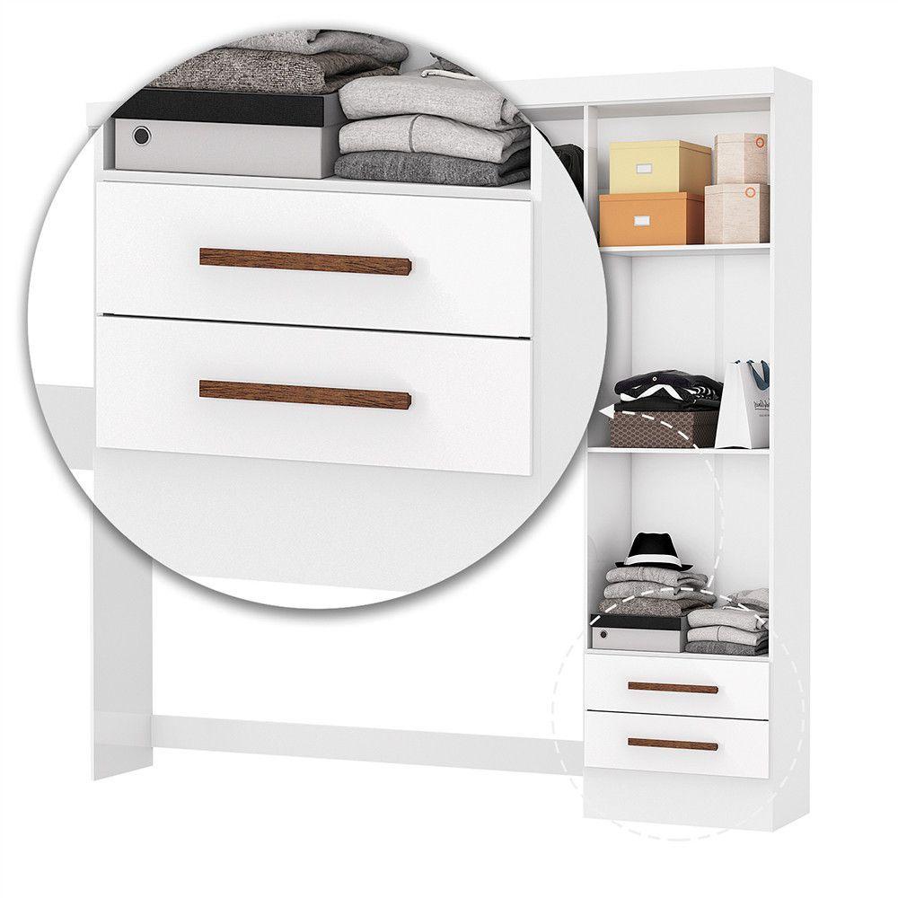 Guarda Roupa Modulado Com Cama Paris 5 Portas Com Espelho E 2 Gavetas Branco