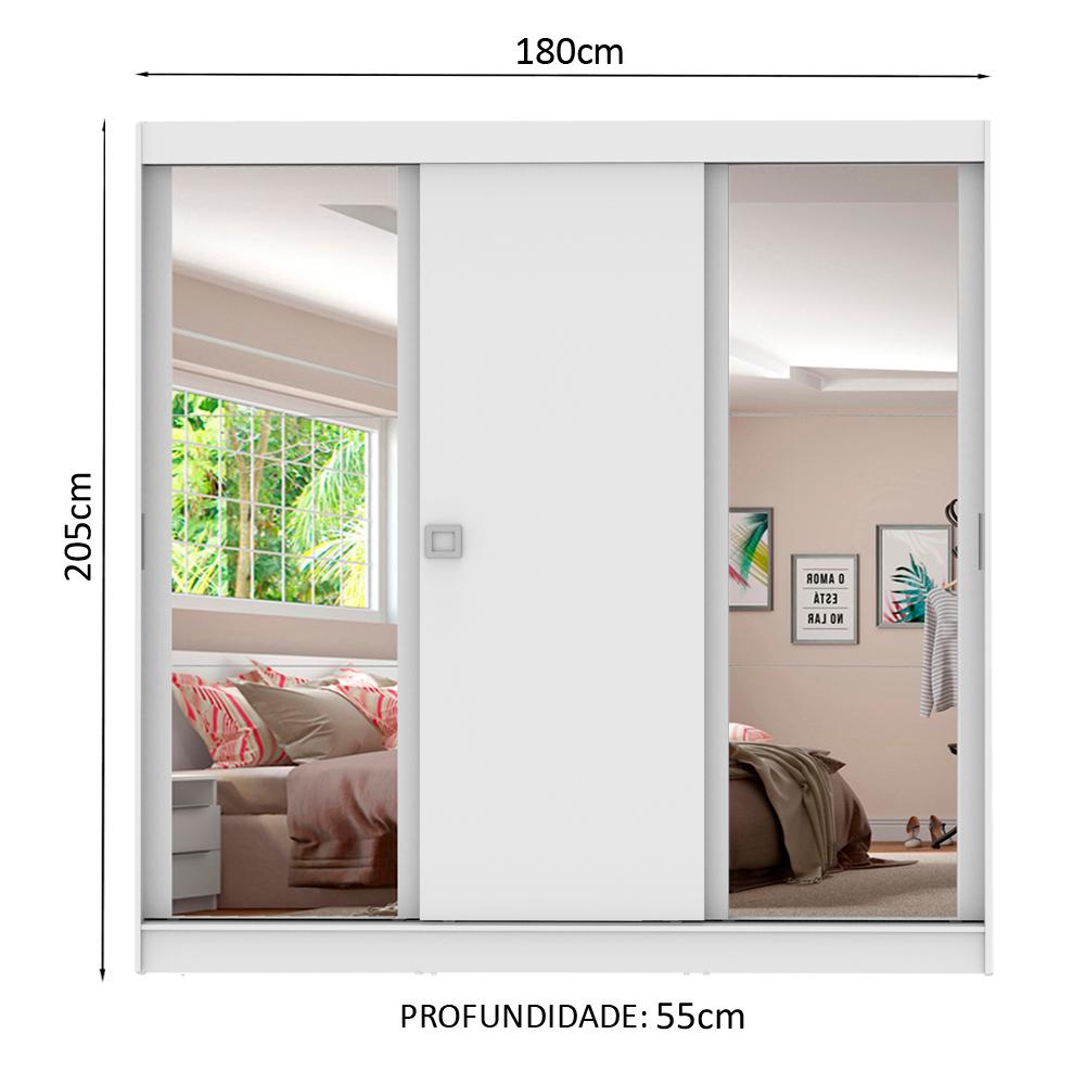 Guarda-Roupa Casal Madesa Napoli 3 Portas de Correr com Espelho - Branco Branco