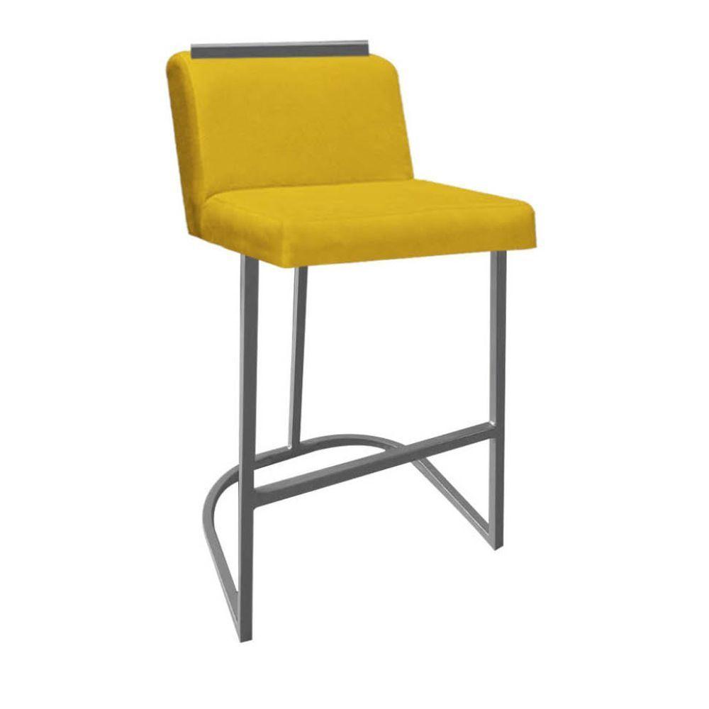 Miniatura Banqueta Com Encosto Nynna Luxo Confort Bistrô Cozinha Ferro Cinza Suede Amarelo - Amey Decor