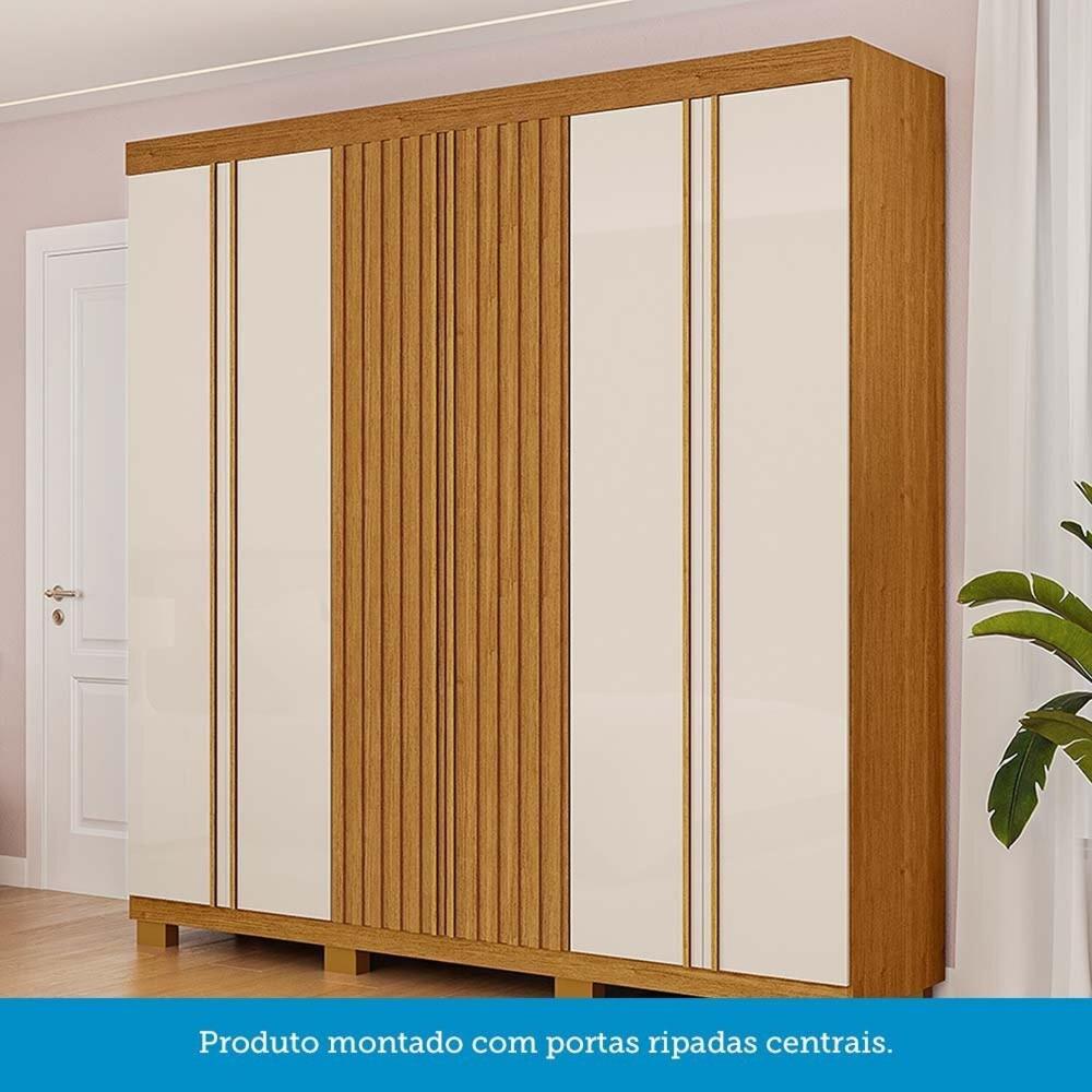 Miniatura Guarda-roupa Casal 230,10cm 6 Portas Ripado 6 Gavetas 100% Mdf Magnólia Cinamomo/Off White