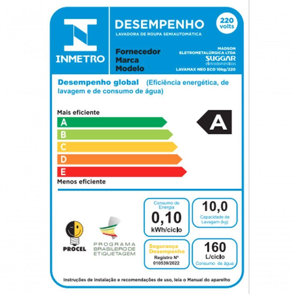 Miniatura Lavadora Lavamax Eco 10kg Suggar Le1012br Branca 220v