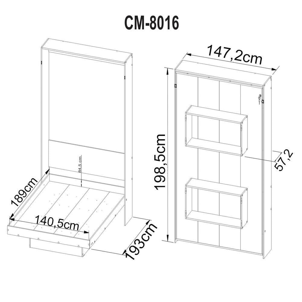 Miniatura Cama Retratil De Parede Casal Cm8016 Amendoa
