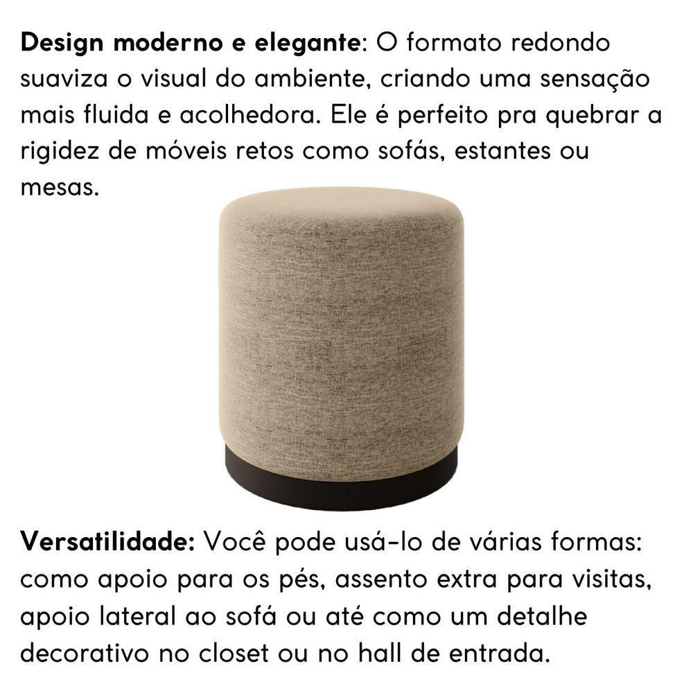 Miniatura Puff Decorativo Estofado Estilo Industrial Alasca Linho Bege