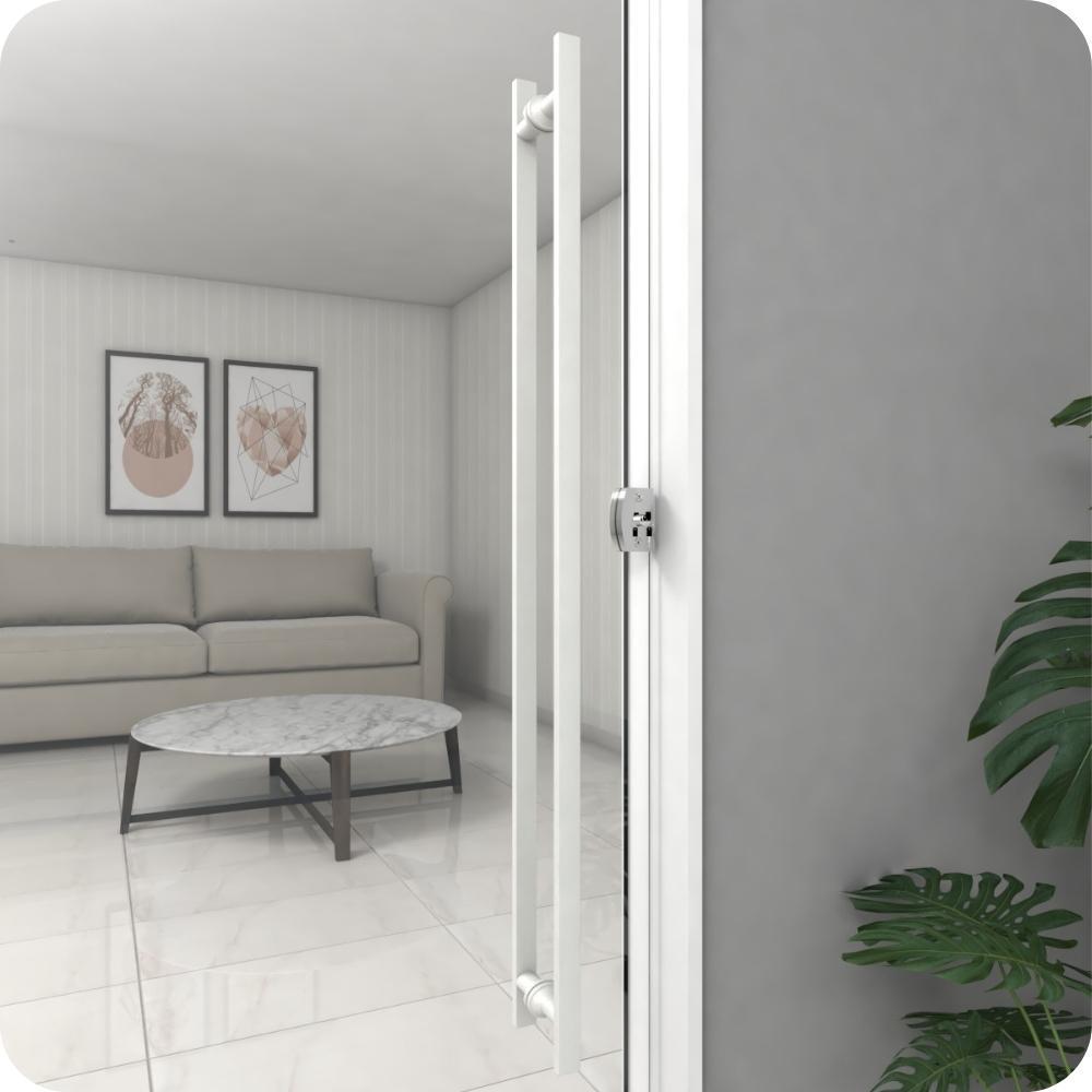 Miniatura Puxador De Porta Branco Vidro Pivotante Madeira 80Cm M.S