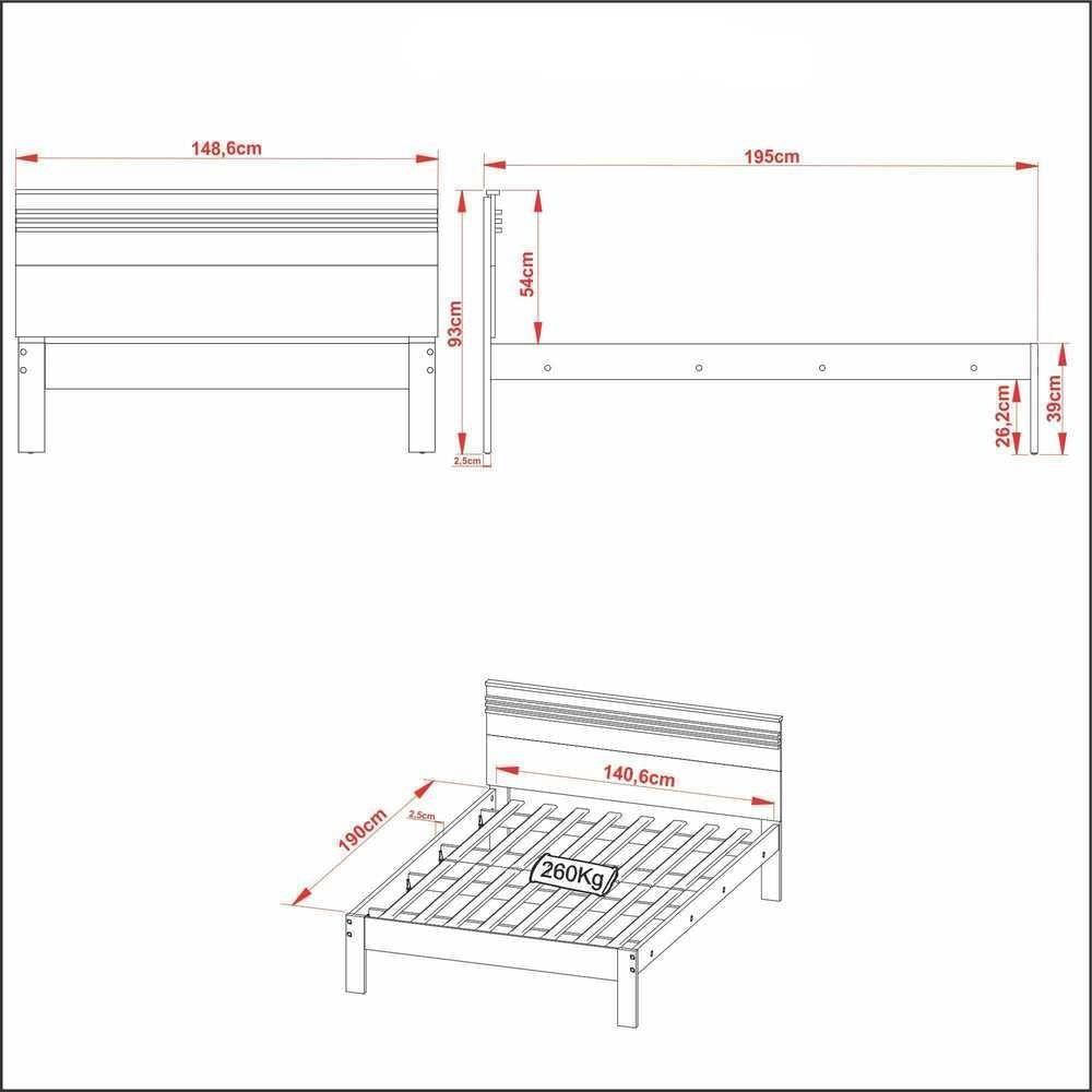 Miniatura Cama De Casal Para Colchão 138 X 188 Cm Cr35013 Nogal/Branca