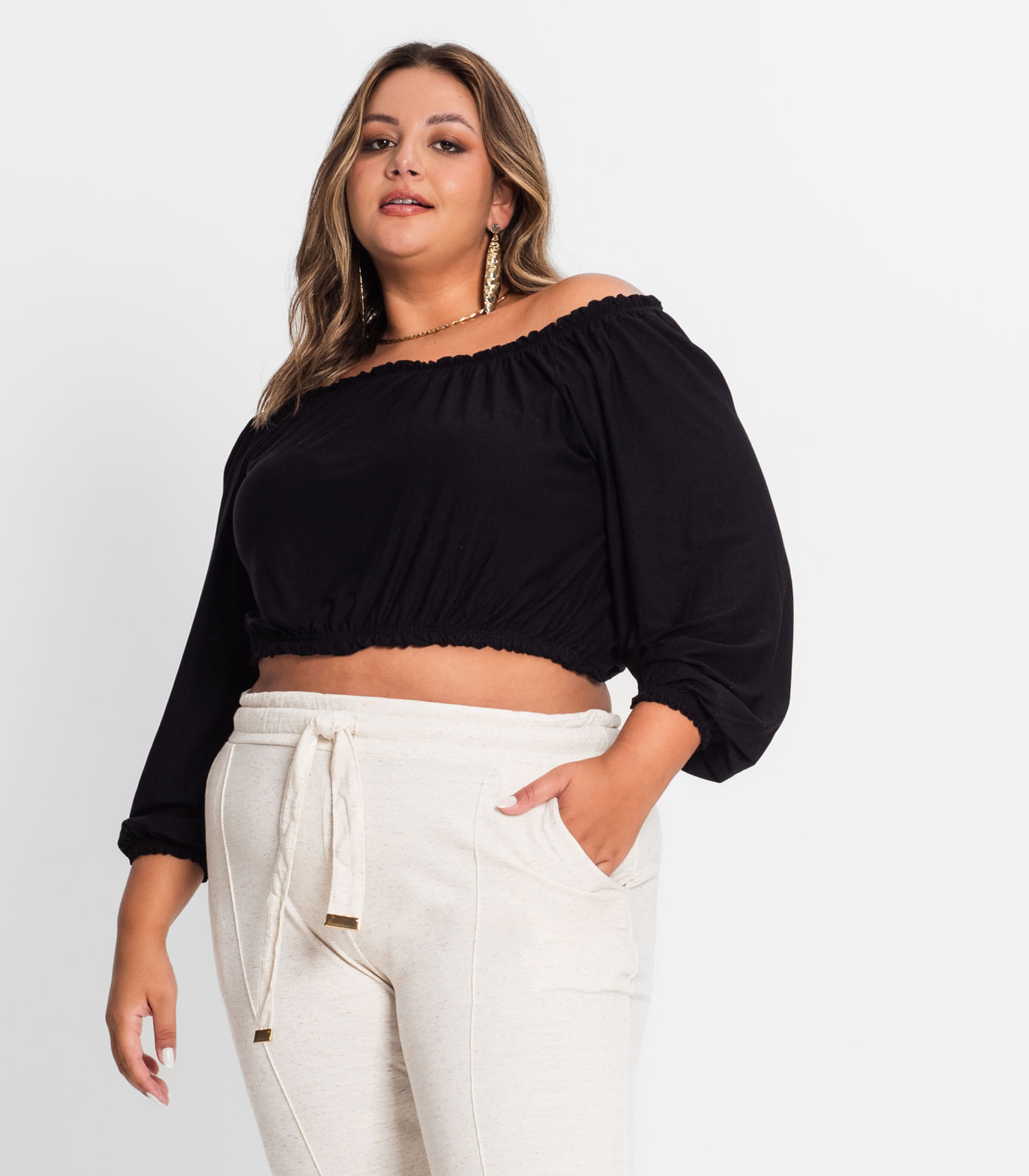 Miniatura Blusa Ciganinha Feminina Plus Size Secret Glam Preto Plus G2