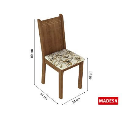 Conjunto Sala de Jantar Rosie Madesa Mesa Tampo de Madeira com 4 Cadeiras Rustic/Floral Lírio Bege Cor:Rustic/Floral Lírio Bege