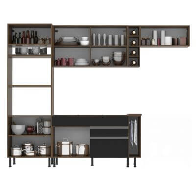 Cozinha Completa Madesa Safira com Armário e Balcão (Sem Tampo,Pia e Rodapé) Rustic/Preto/Crema Cor:Rustic/Preto/Crema