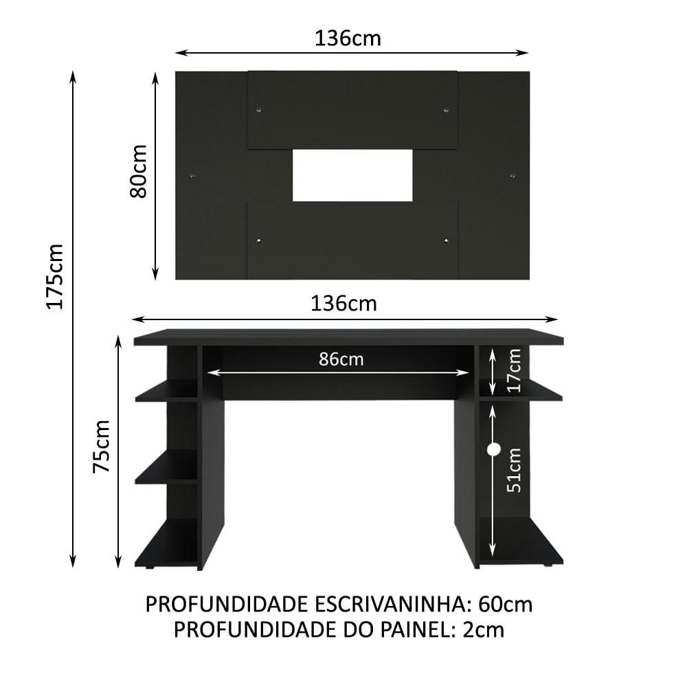 Miniatura Mesa para Computador Gamer Madesa 9409 e Painel para TV até 58 Polegadas - Preto Preto