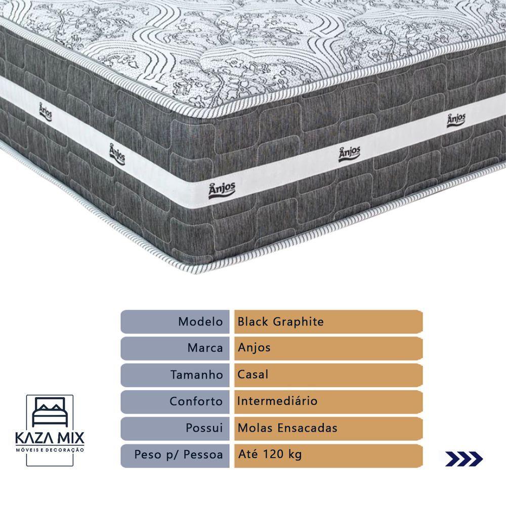 Miniatura Cama Box Baú E Colchão Black Graphite Molas Ensacadas Casal 138x188x27 Anjos Casal Cinza