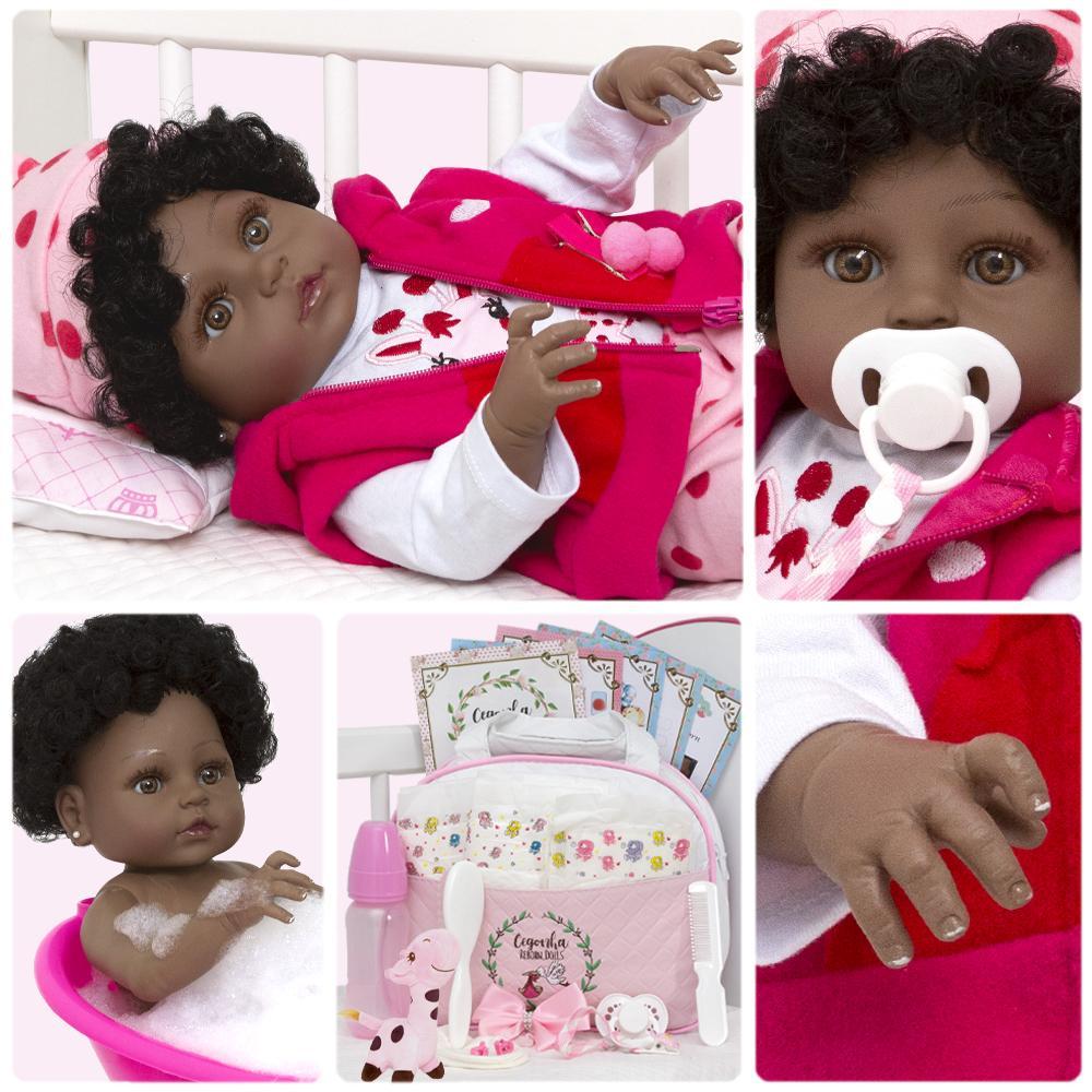 Miniatura Bebe Reborn Realista Girafinha Menina Negra Enxoval Completo
