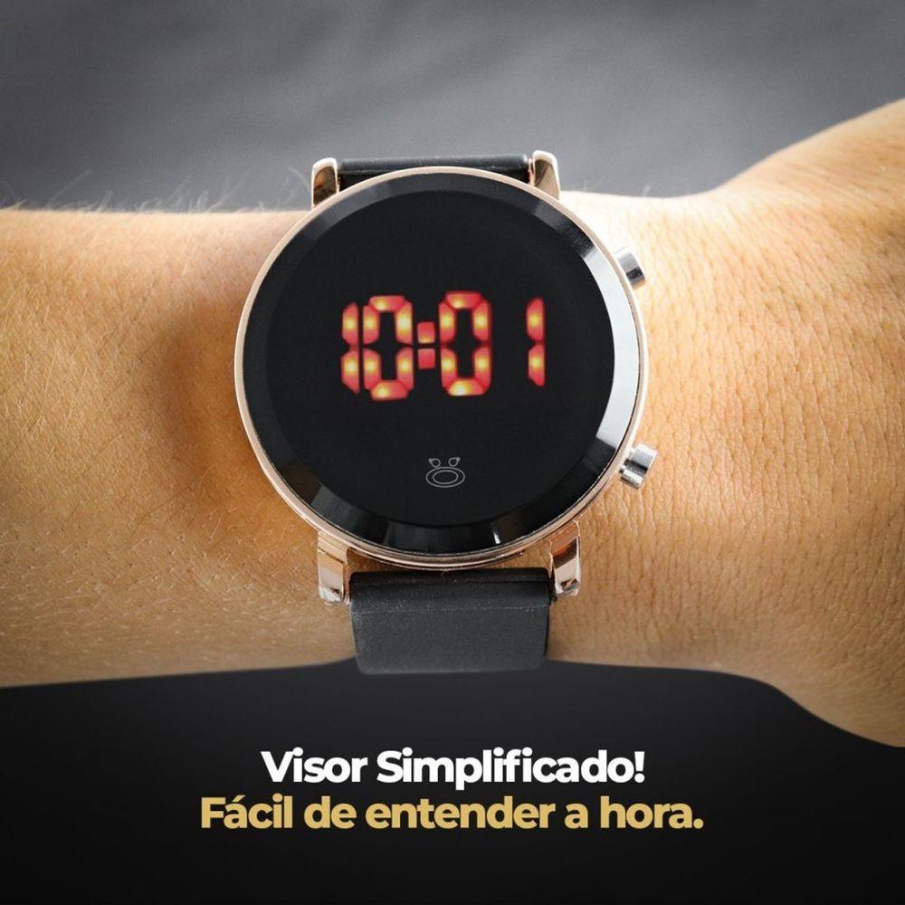 Miniatura Relogio Digital Aço Inox Feminino + Caixa + Oculos Sol Qualidade Premium Original Dourado Presente