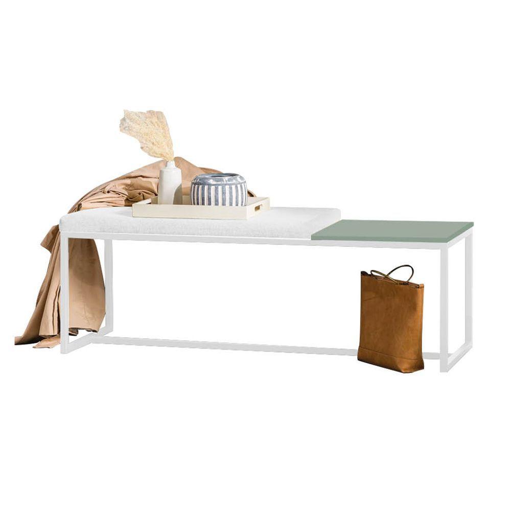 Miniatura Banco Recamier Puff 195cm Industrial Branco Corino Branco Tampo Quadrado Mdf Verde