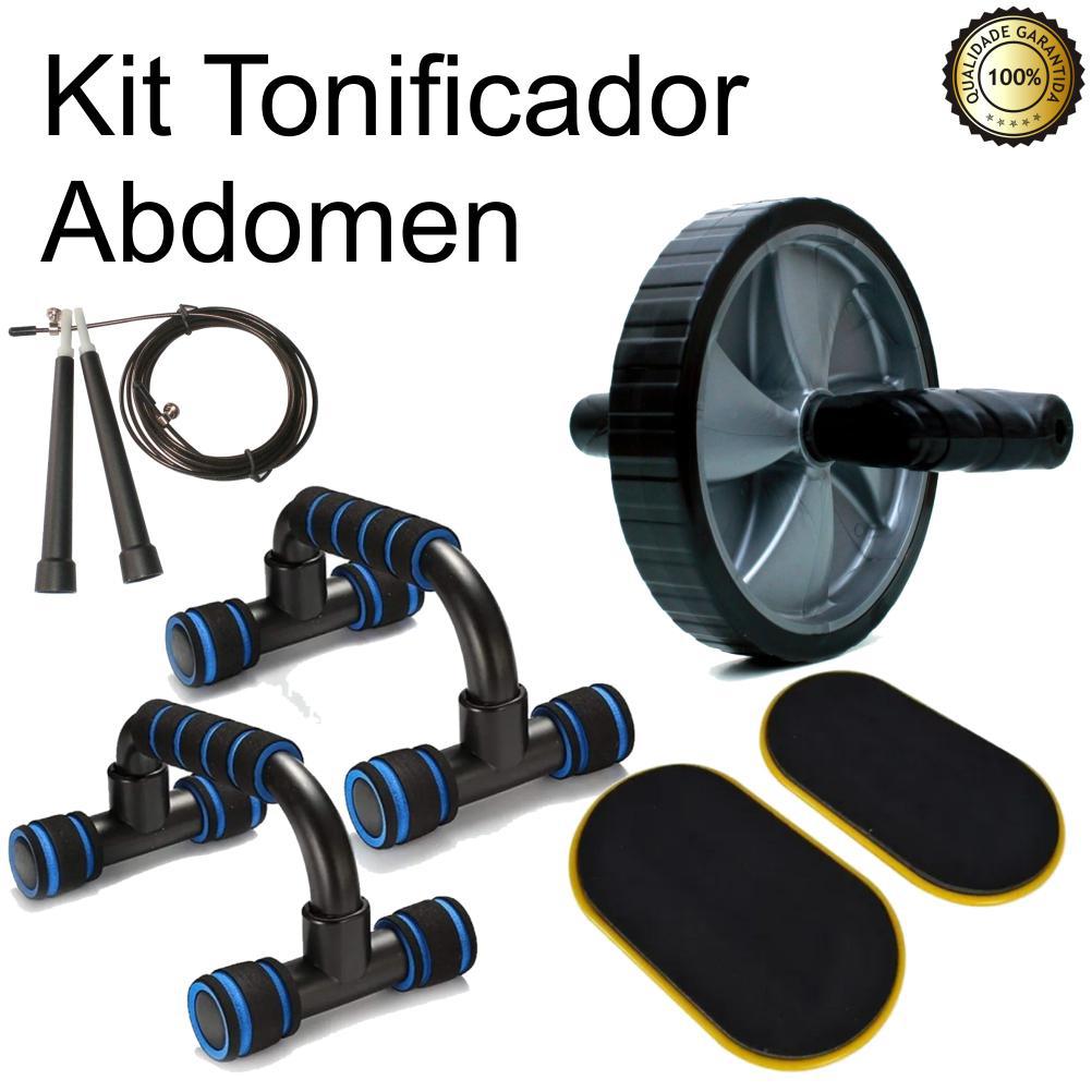 Miniatura Kit Roda Abdominal Rolinho Com Apoio Flexão + Corda + Disco