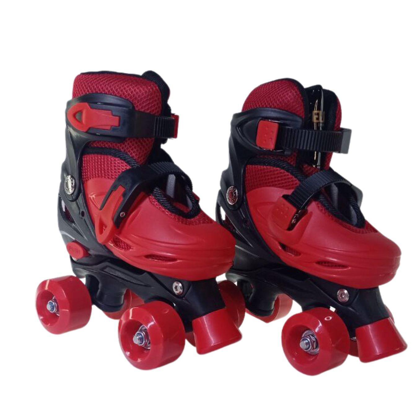 Miniatura Patins 4 Rodas Vermelho Com Kit De Proteção Elite Tm:28/31