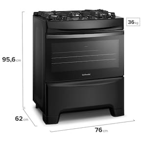Fogão Continental 5 Bocas FC5GB Preto com Mesa de Vidro, Forno Eco Turbo e Tripla Chama – Bivolt