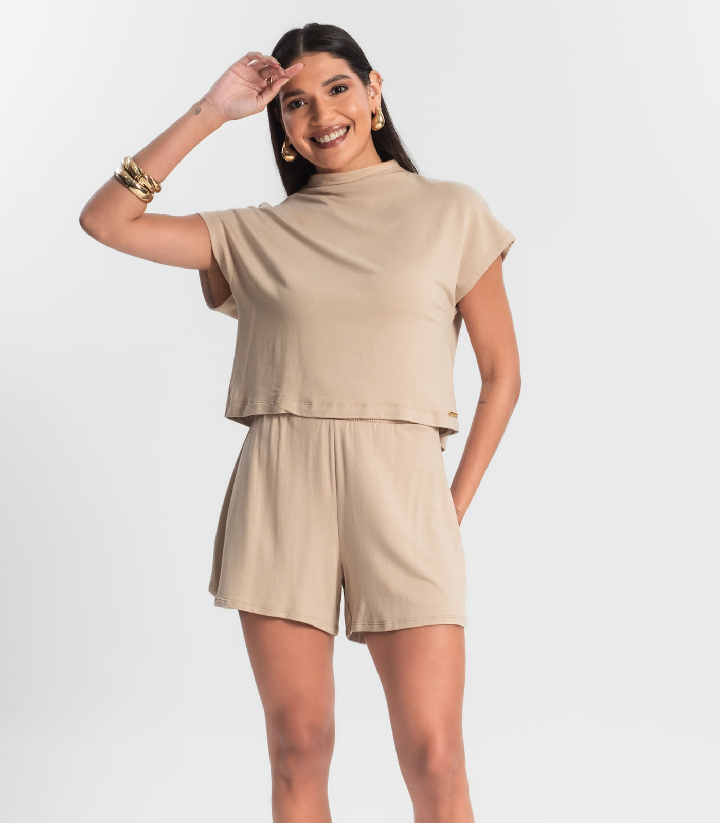 Miniatura Conjunto Blusa com Shorts Feminino de Molecotton Marrom G