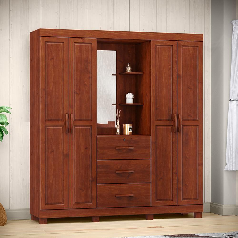 Guarda Roupa Capela Madeira Maciça 4 Portas 3 Gavetas 183 Cm 1143 Imbuia Milani Store