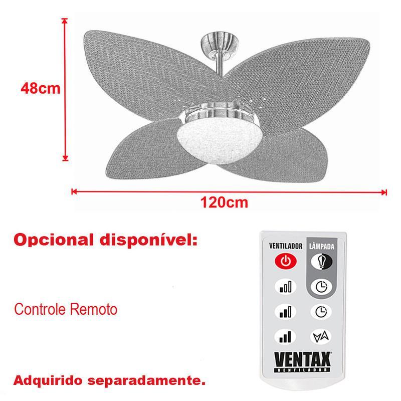 Ventilador Teto Marrom 4 Pás Palha Ventax 220V Com Controle