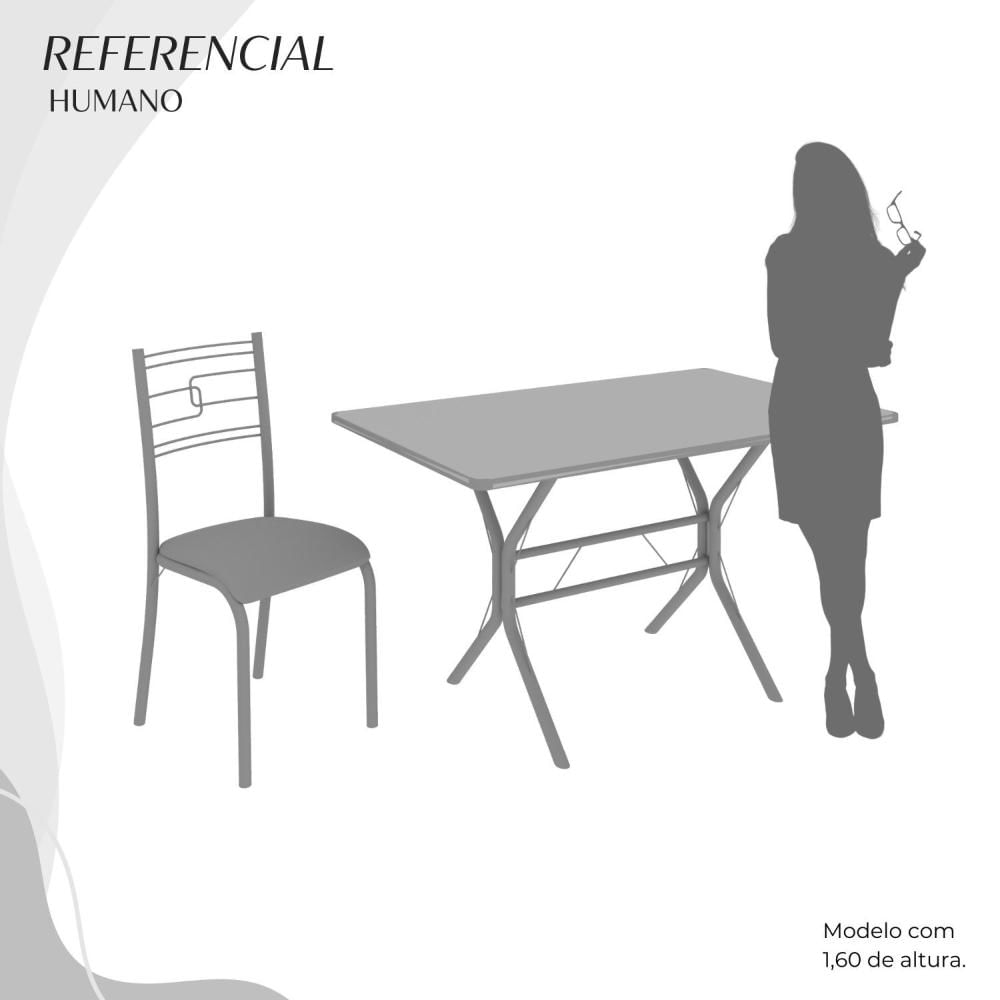 Conjunto Sala de Jantar Mesa Retangular 100x60cm Tampo Pedra Ardósia Indiana 4 Cadeiras Paraty Preto Floral / Mart Prata