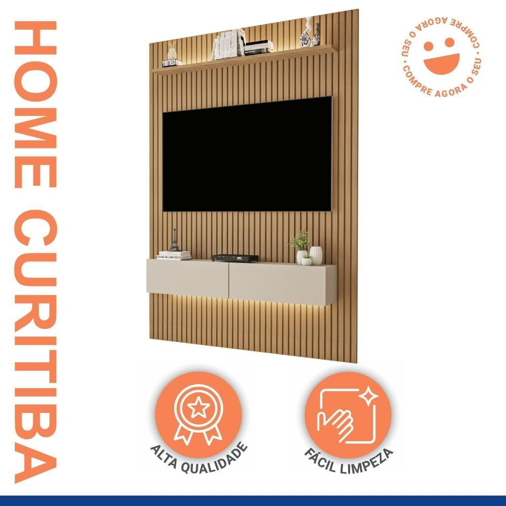 Painel para TV até 50 Polegadas Frisado com Led Duplo Curitiba Cinamomo/Off White